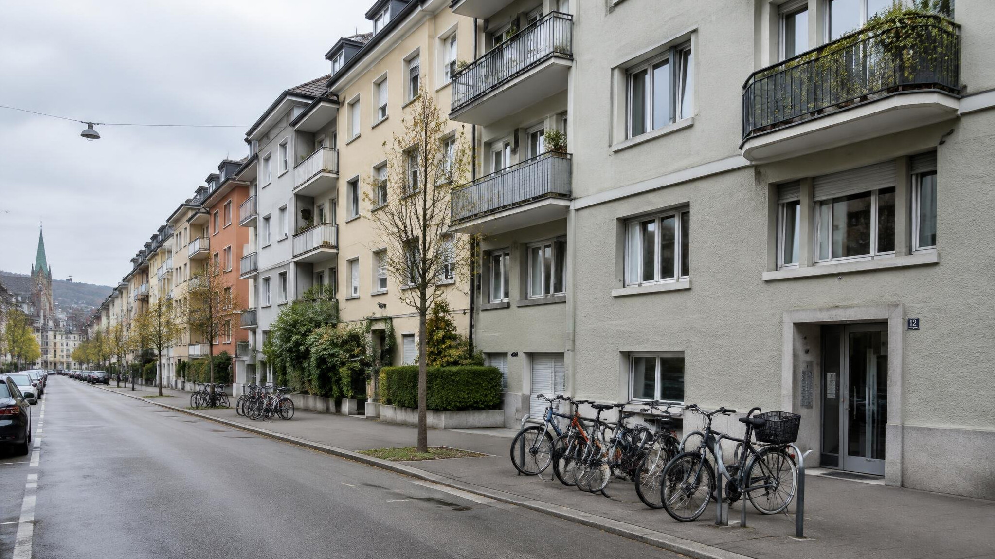 Row of apartment buildings in a Swiss city